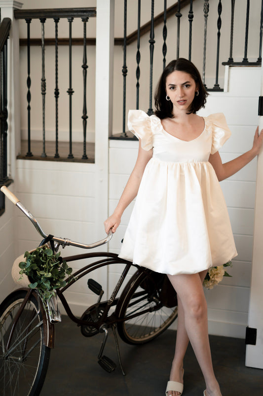 "Sweet Caroline" | Ivory Ruffle Sleeve Bubble Dress