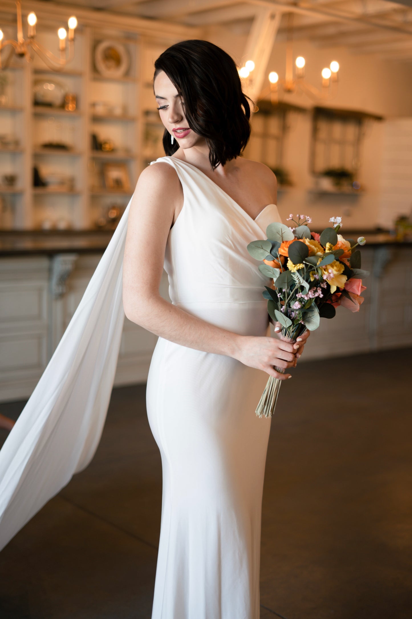 "Marry Me" | One Shoulder Drape Sleeve Gown