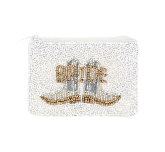 Bridal White And Gold Beaded Clutch - Handbags