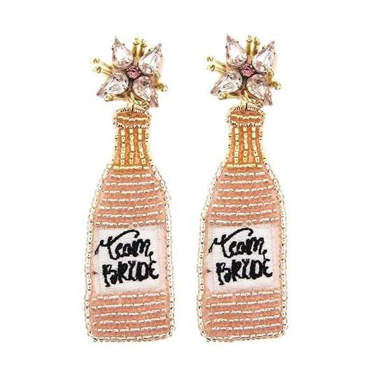 Team Bride Champagne Bottle Earrings | Pink